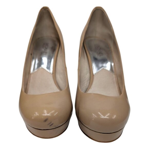 Michael Kors Leather Platform Pumps Womens Nude Beige 4" Stiletto Heel Size 9.5 - Picture 9 of 13